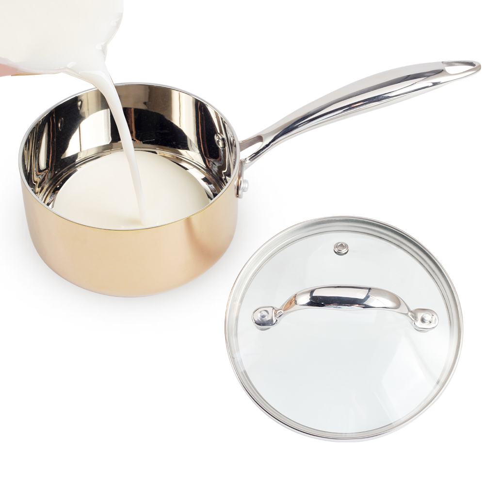 Copper Tri-Ply Stainless Steel Sauce Pan With Lid — product information