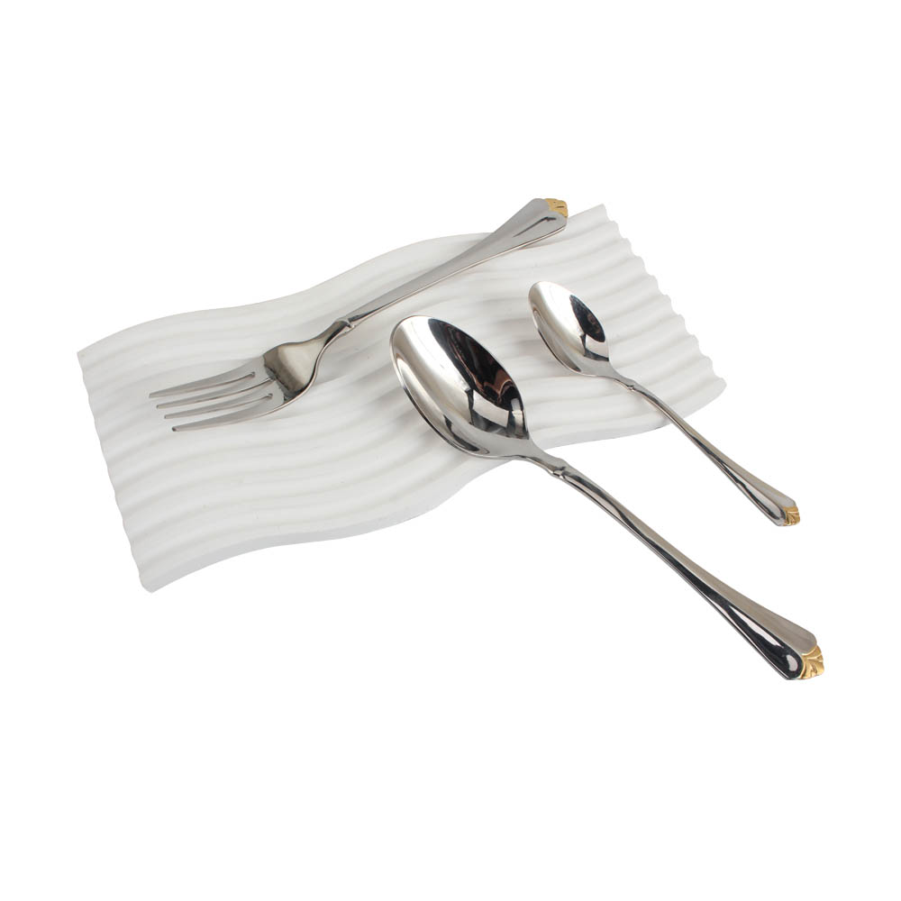 Stainless Steel Flatware Set, Mirror Polished Cutlery Set ilver plated with gold accents — product information