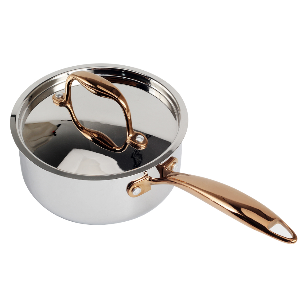 Whole-Clad Tri-Ply Stainless Steel Sauce Pan With Gold Handle — 4