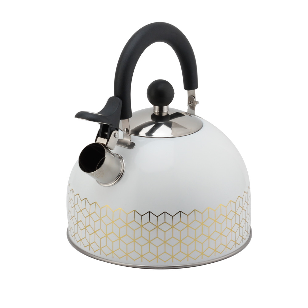 Patterned Stainless Steel Tea Kettle With Whistling Sound-White — 3