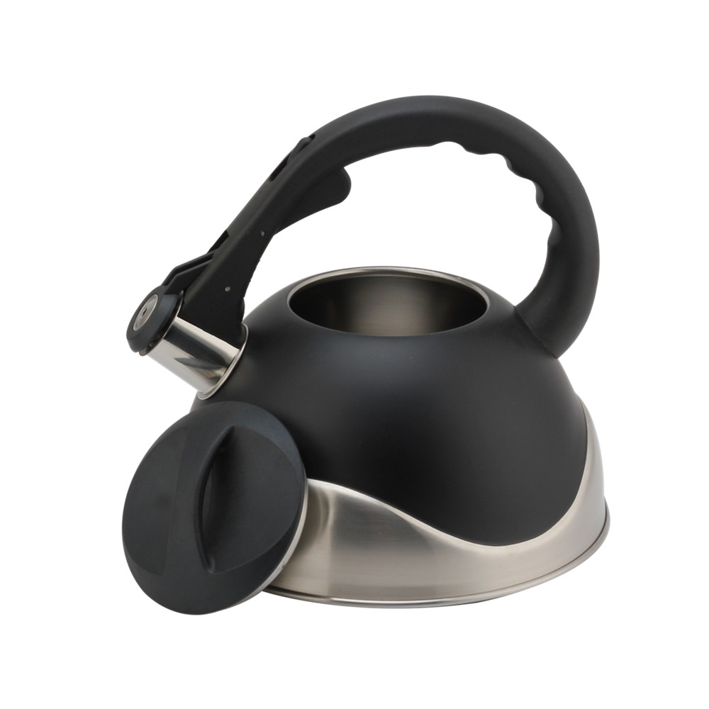 Stainless Steel Whistling Kettle, Ergonomic Handle, Black Color — product information