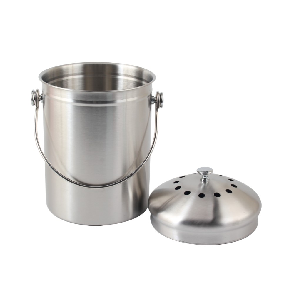 1.0/1.5 Gallon Stainless Steel Compost Bin With Lid, Odorless Composting Bin With Carbon Filters — product information