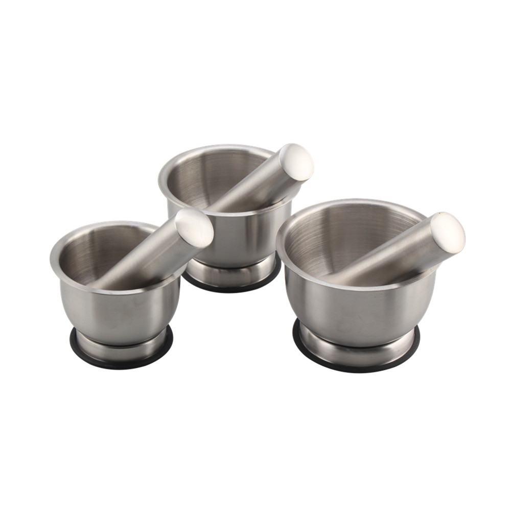 Stainless Steel Mortar and Pestle Set with Lid for Spice Medicine Grinder Coffee Bean Crusher — 3