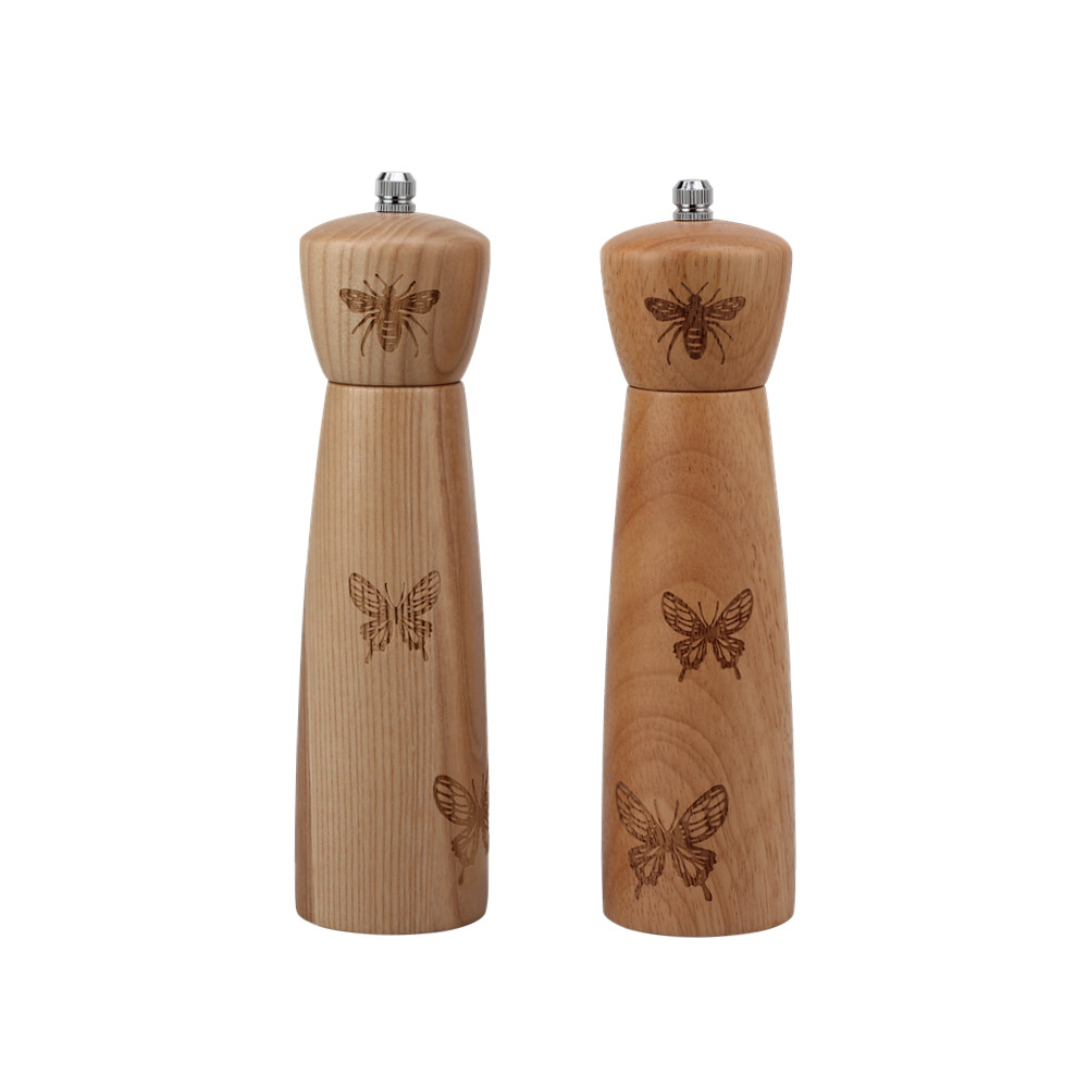 Modern Wooden Salt And Pepper Grinder, Refillable Salt & Pepper Mills Adjust for Customized Coarseness