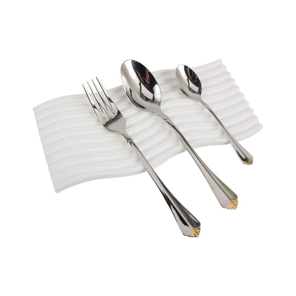 Stainless Steel Flatware Set, Mirror Polished Cutlery Set ilver plated with gold accents — 7