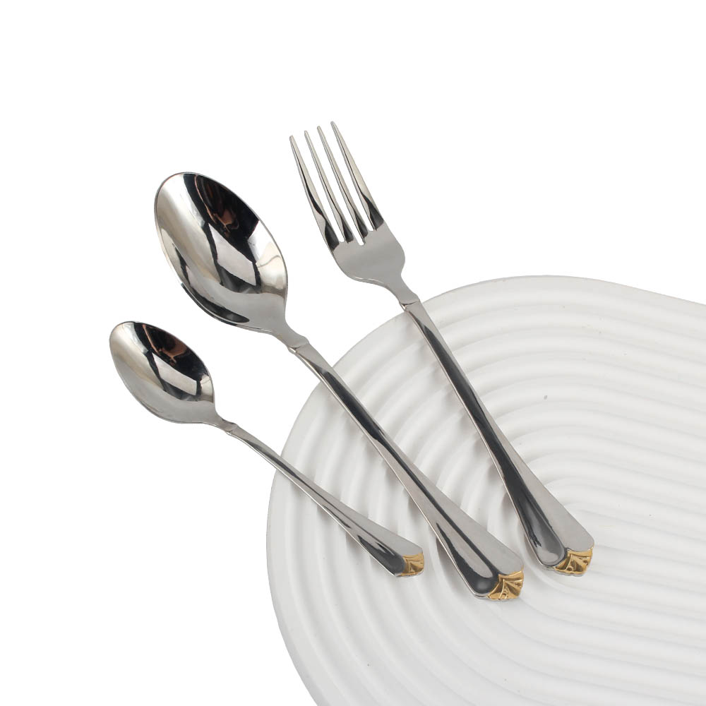 Stainless Steel Flatware Set, Mirror Polished Cutlery Set ilver plated with gold accents — 4