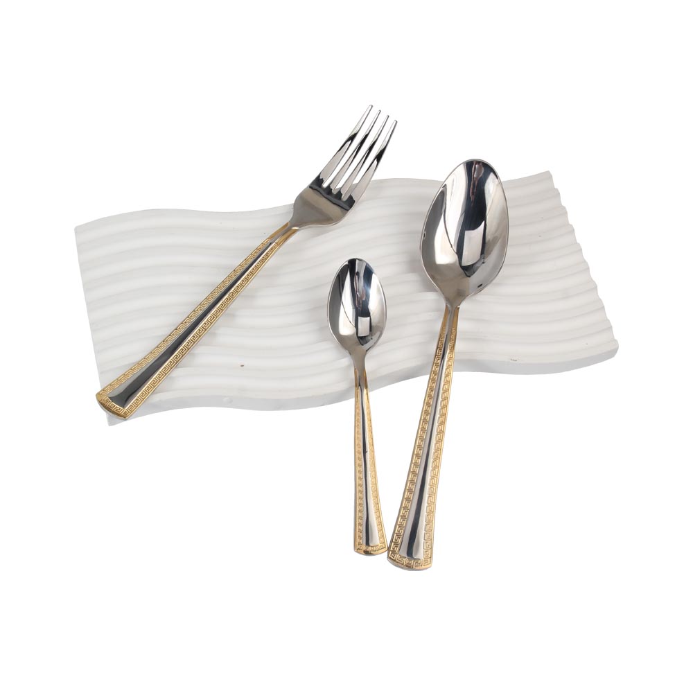 3-pcs Set Stainless Steel  Flatware set Mirror Polished Cutlery Set(65, Gold Accent) — 7