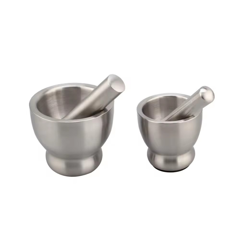 Stainless Steel Mortar and Pestle Set, Spices Grinder Pill Crusher with Silicone Protective Lid — 2