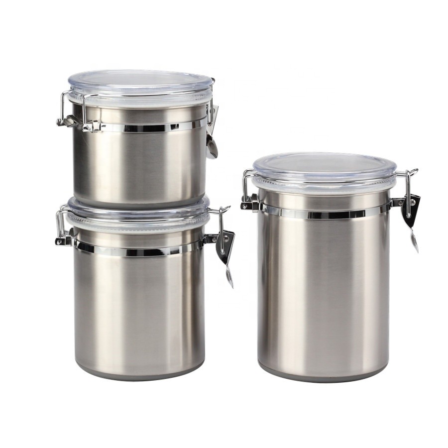 Set Of 3 Food Storage Sugar Tea Coffee Snacks Kitchen Jar With Clear Lid — product information