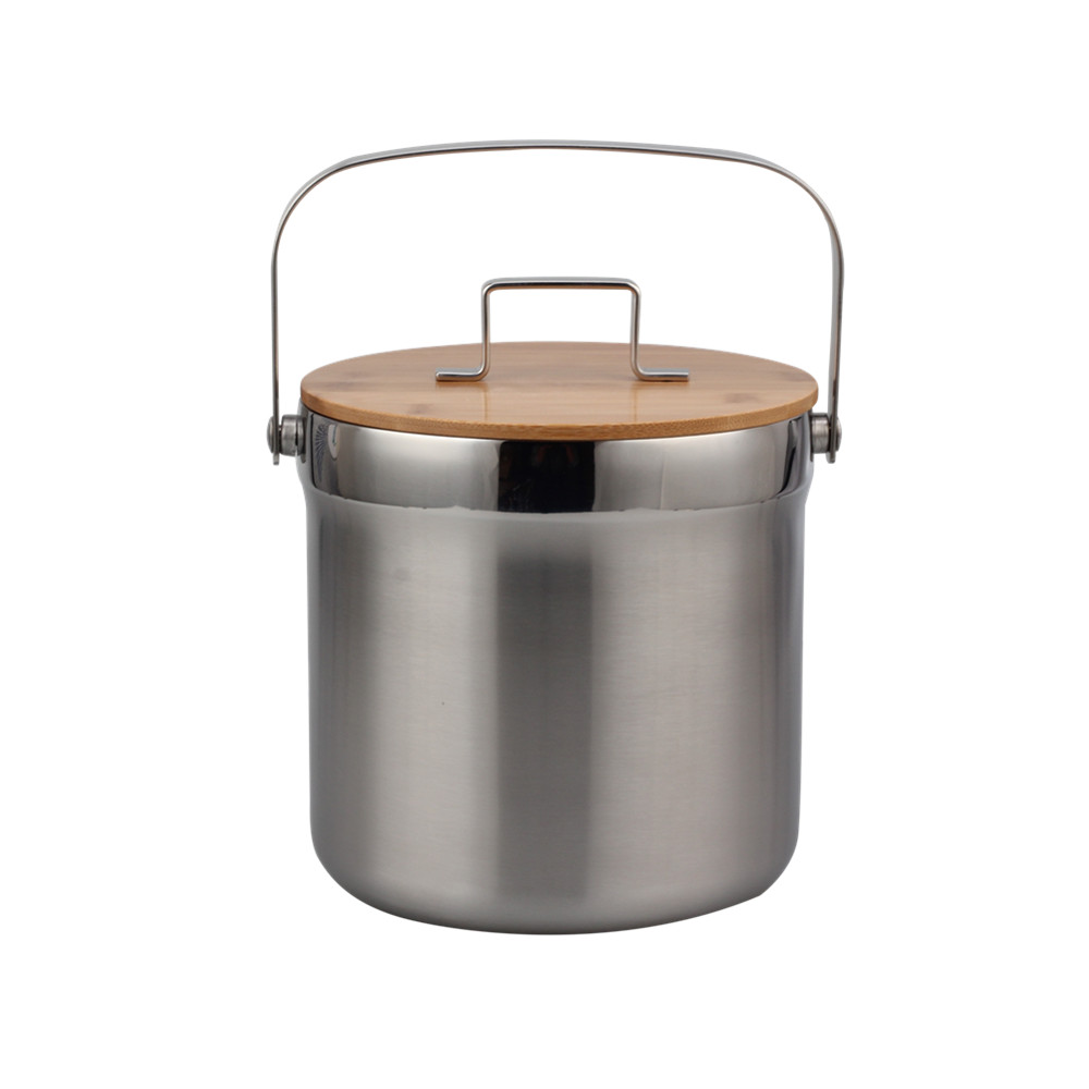Bamboo Lid, Ice Bucket, Stainless Steel Ice Bucket, Double Walled — 3