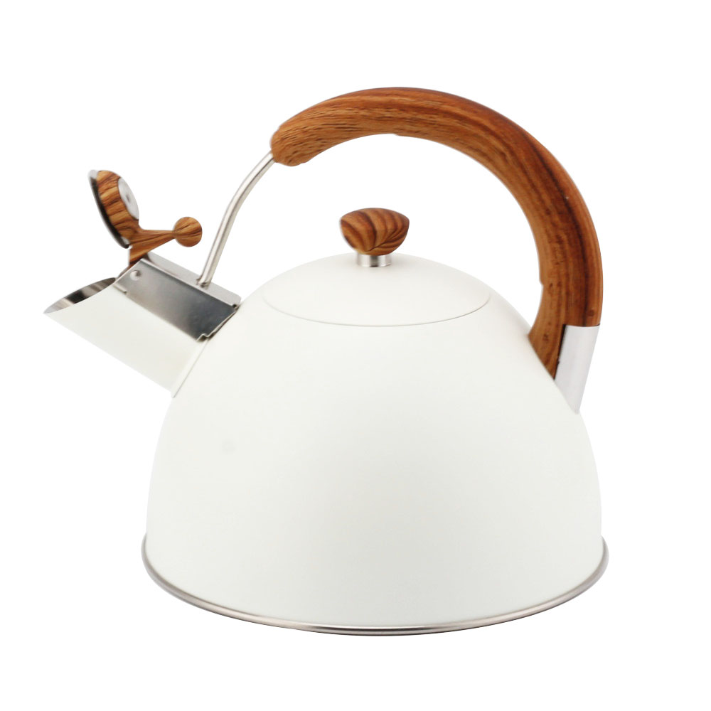 Modern S/S Whistling Kettle for Kitchen White With Wooden Handle — 2