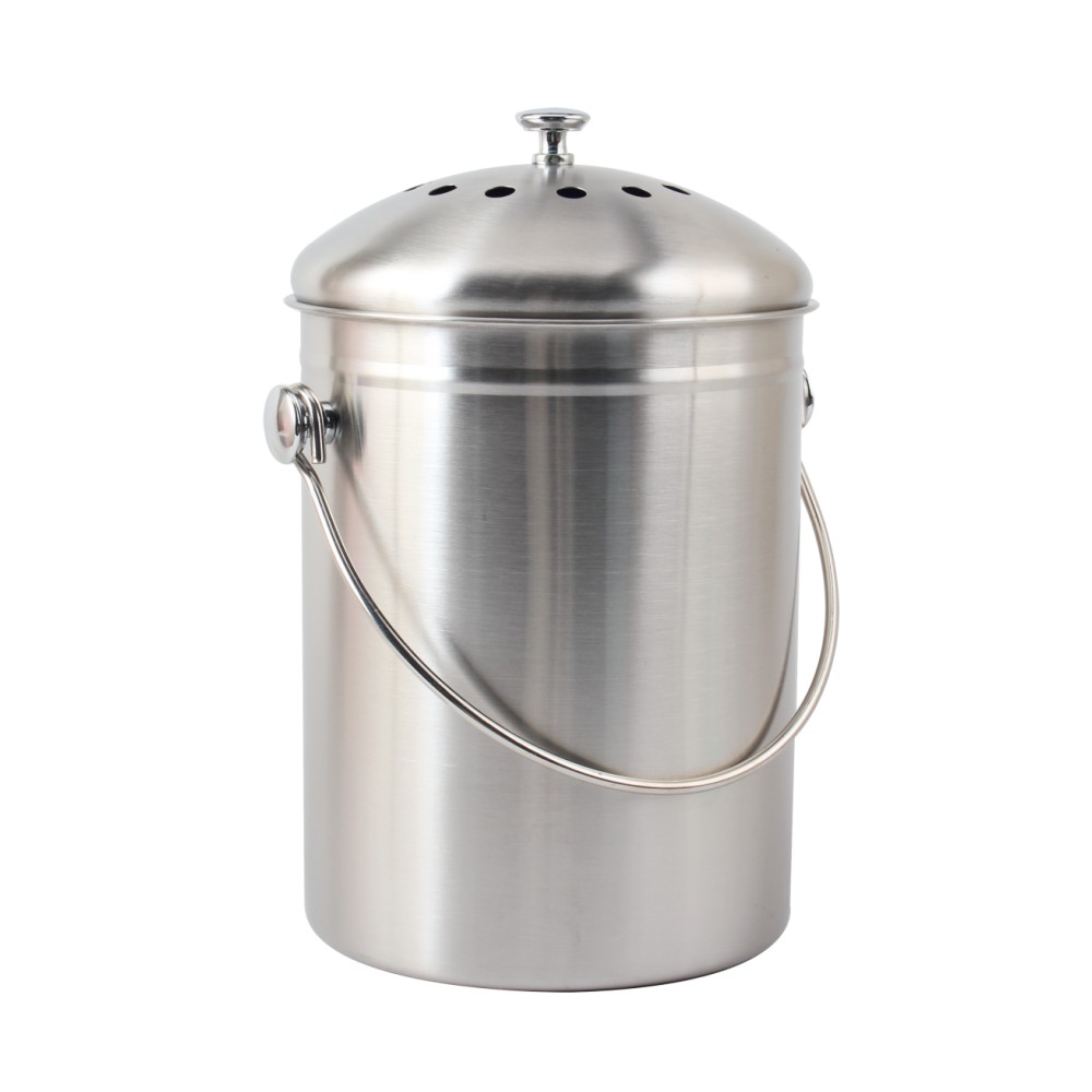 1.0/1.5 Gallon Stainless Steel Compost Bin With Lid, Odorless Composting Bin With Carbon Filters — 2
