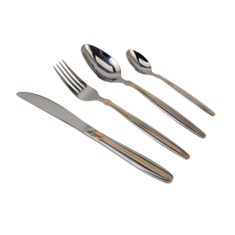 4-pcs Set Stainless Steel  Mirror Polished Flatware set Dishwasher Safe (65, Gold Accent) — 6