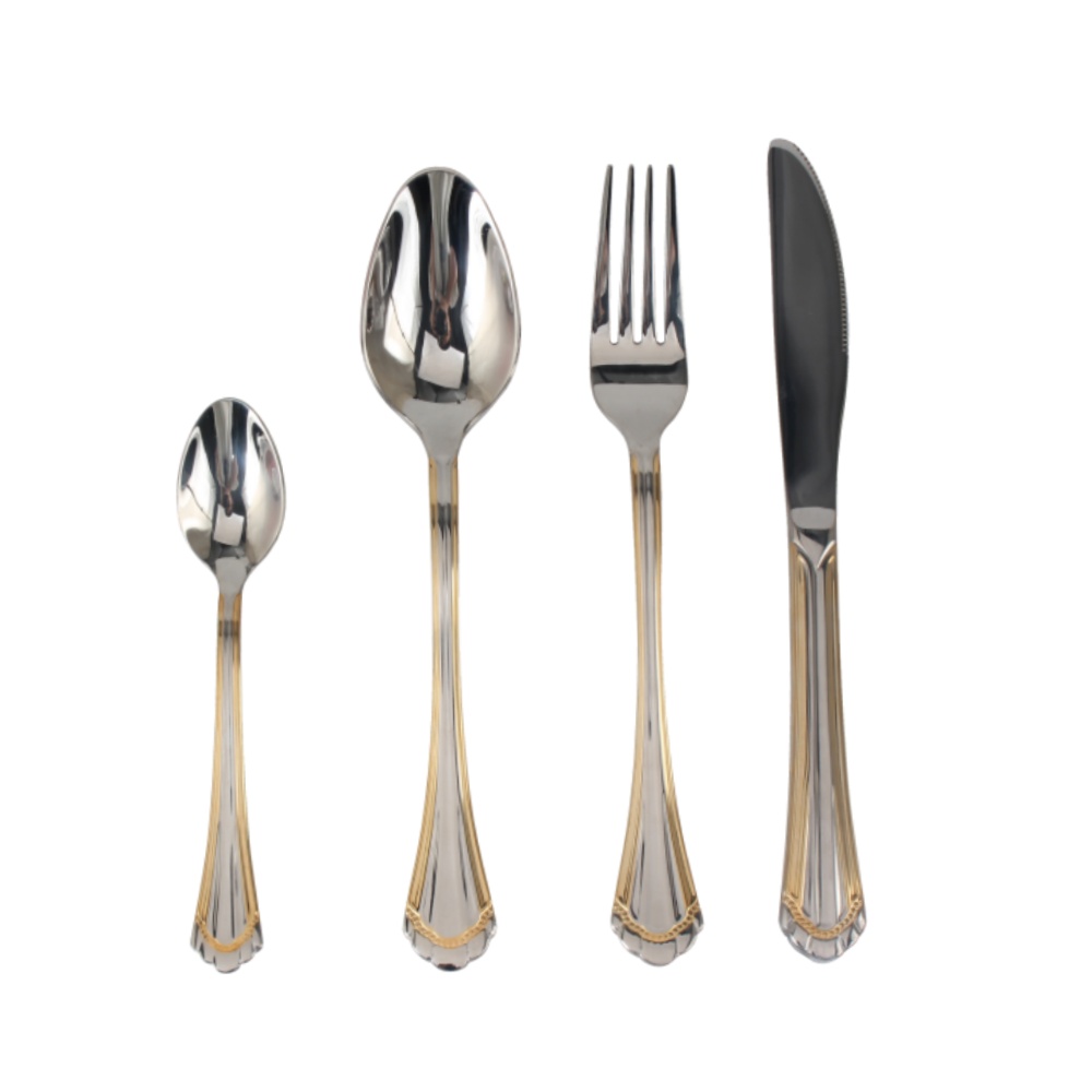 4-pcs Set Stainless Steel  Flatware set Dishwasher Safe (65, Gold Accent) — 4