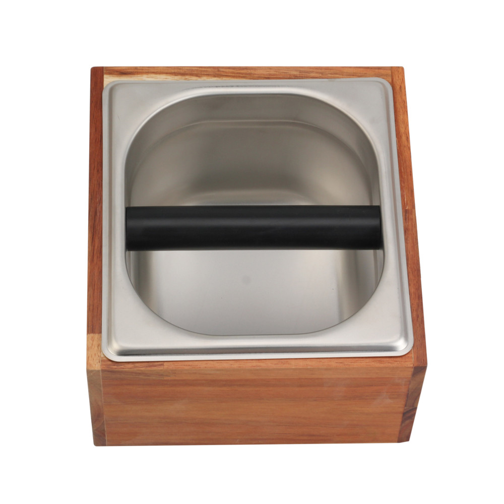 Stainless Steel And Wood Bin for Espresso Machine Coffee Grounds — 3