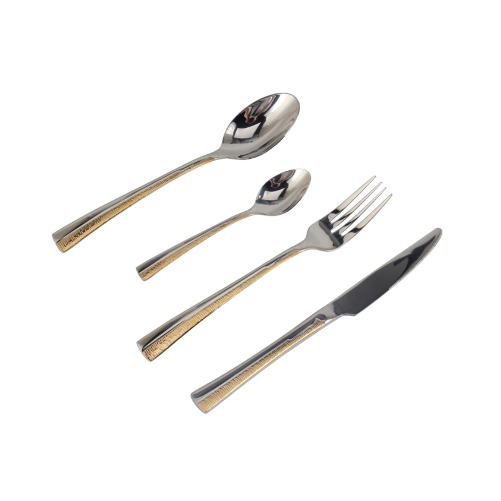 Stainless Steel Flatware Set,Fine Flatware Set with Serving Utensils, Dishwasher Safe (65, Gold Accent) — 9