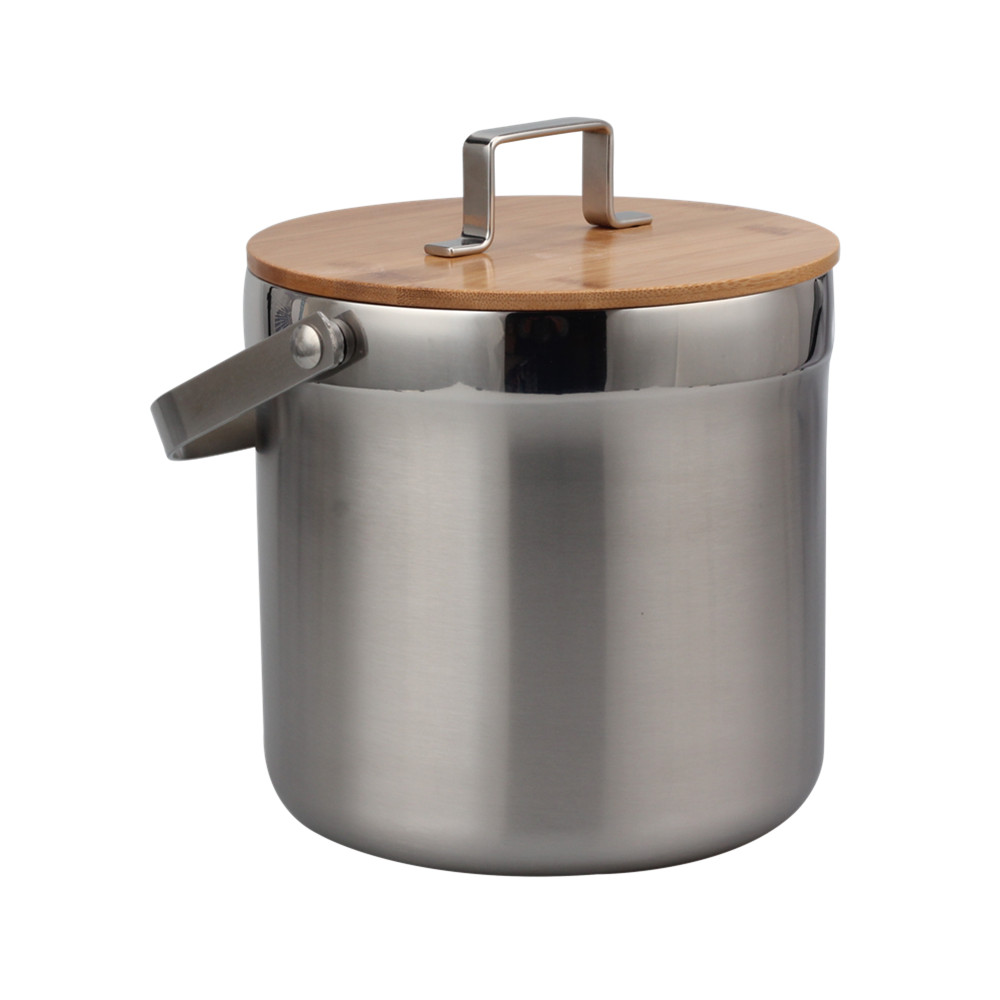 Bamboo Lid, Ice Bucket, Stainless Steel Ice Bucket, Double Walled — 4