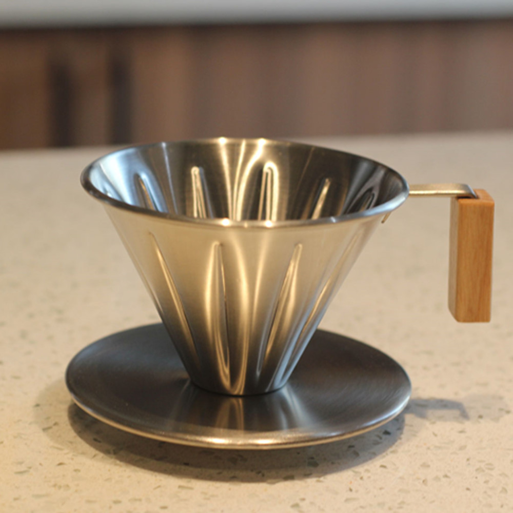 Wood Handle, Metal Reusable Drip Coffee Filter — product information
