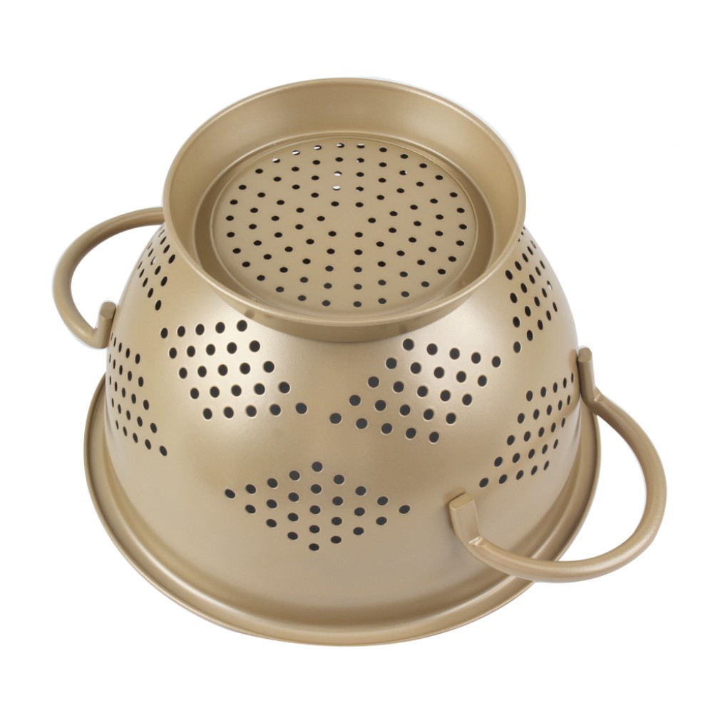 Gold Color Metal Strainer With Handles for Pasta, Spaghetti, Vegetables — product information