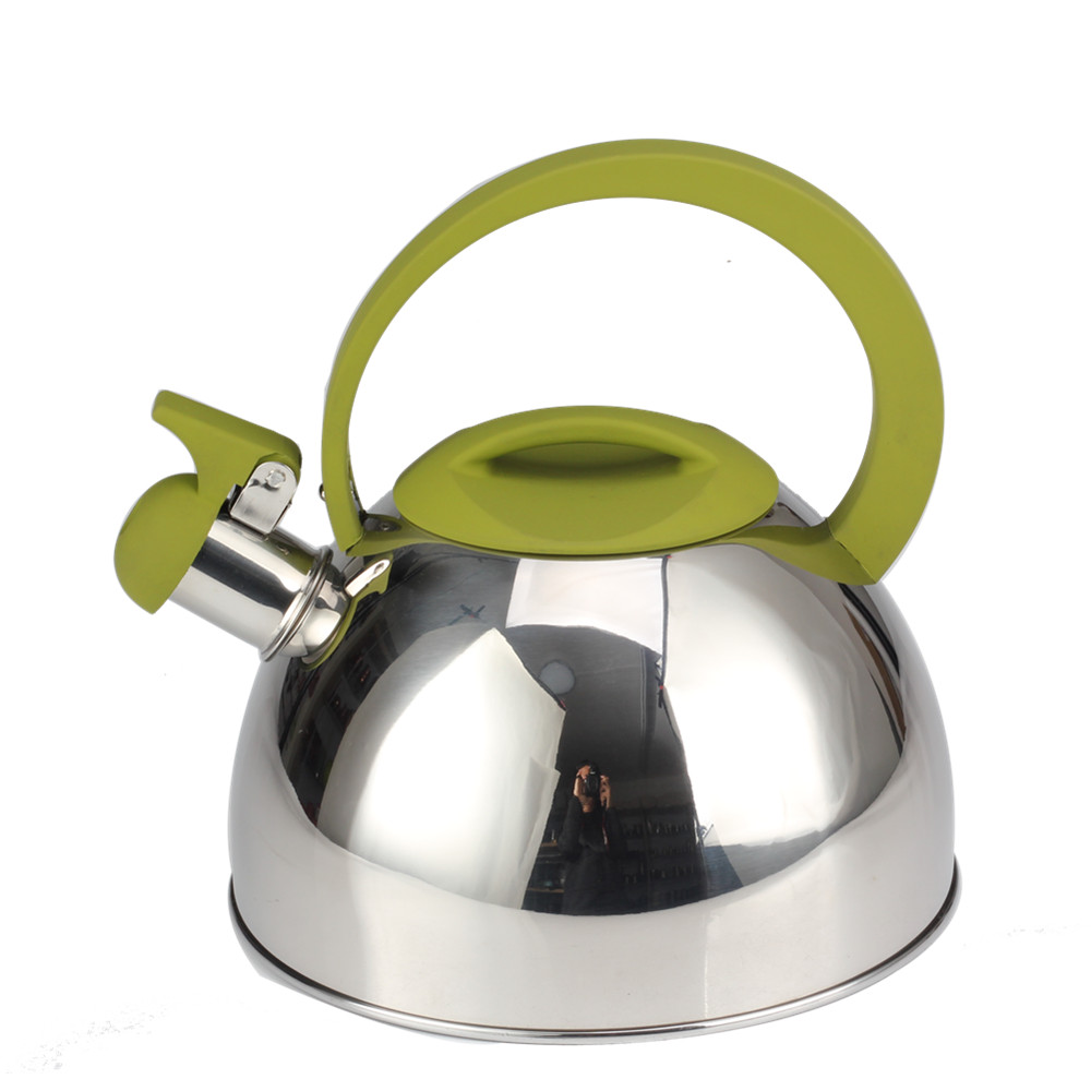 Classic Stainless Steel Whistling Tea Kettle With Green Handle — product information