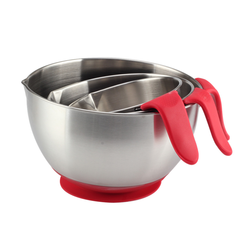 Stainless Steel Mixing Bowl With Suction Cup Silicone Bottom & Long Handle — product information