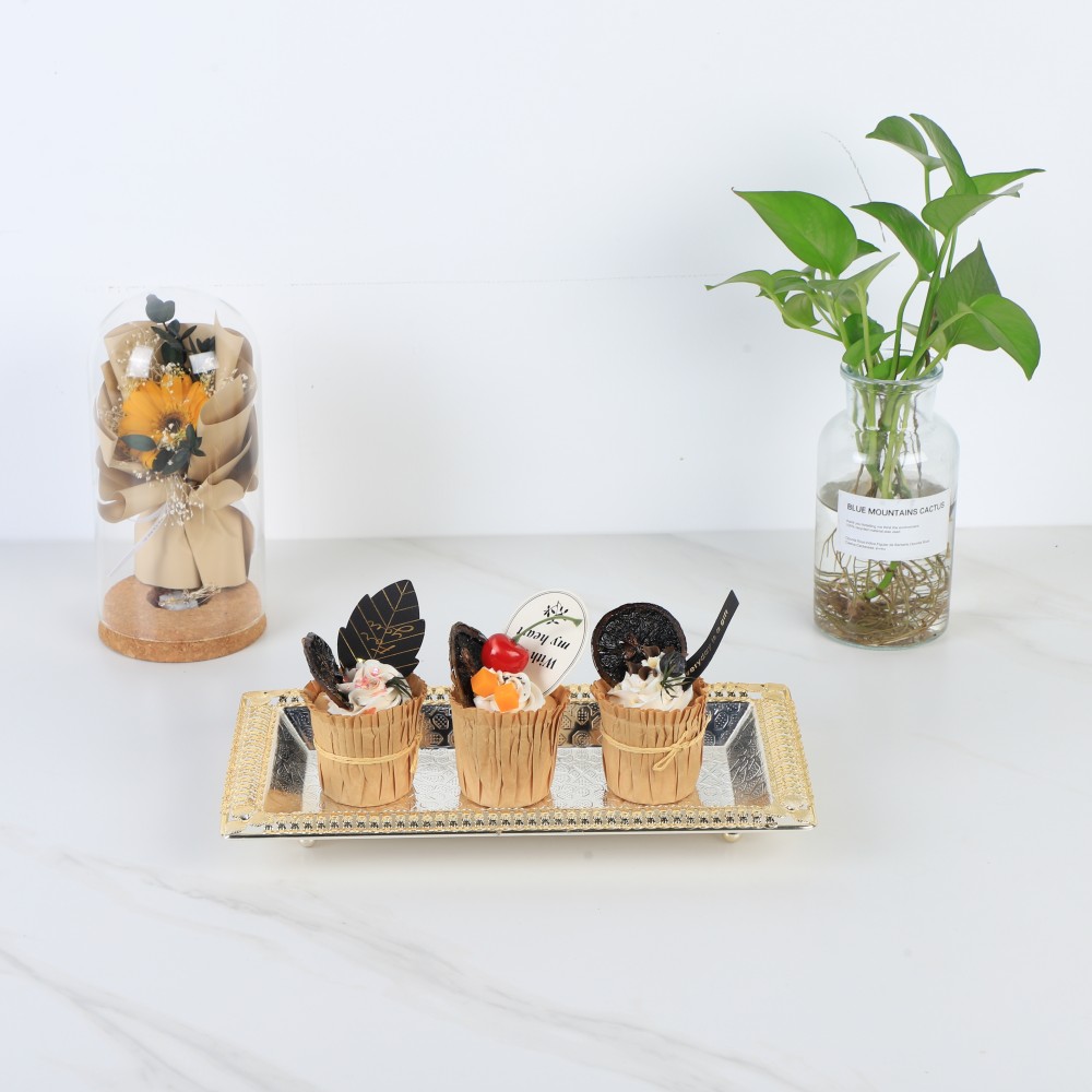 Coffee Serving Tray, Lace Rectangular Iron Tray Pattern Double Color — 5