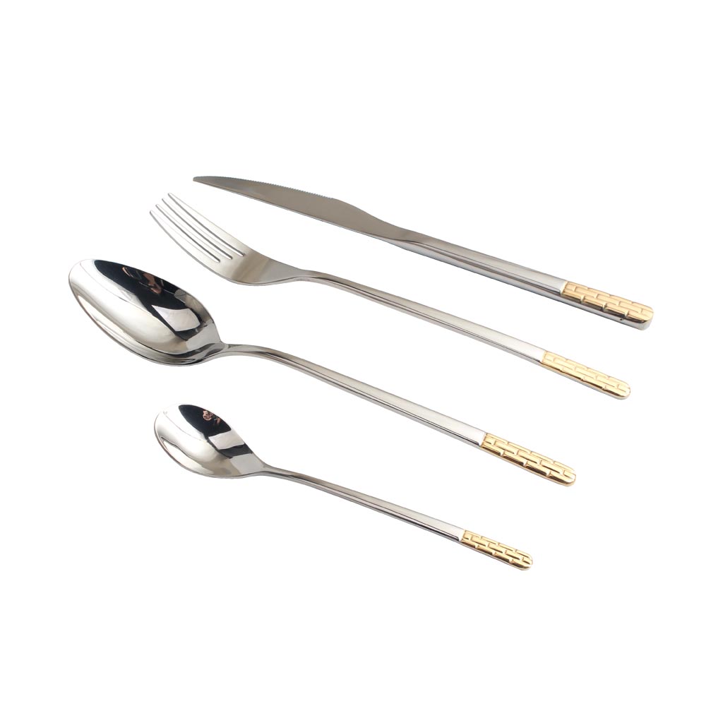 Mirror Polished,Dishwasher Safe Gold Accent 4-pcs Set Stainless Steel Flatware set — 7