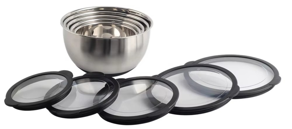 5size Stainless Steel Mixing Bowls With Transparent Lids Set — 7