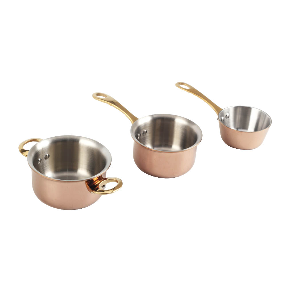 Stainless Steel Mini Sauce Pan And Pot Set With Golden Handle — 4
