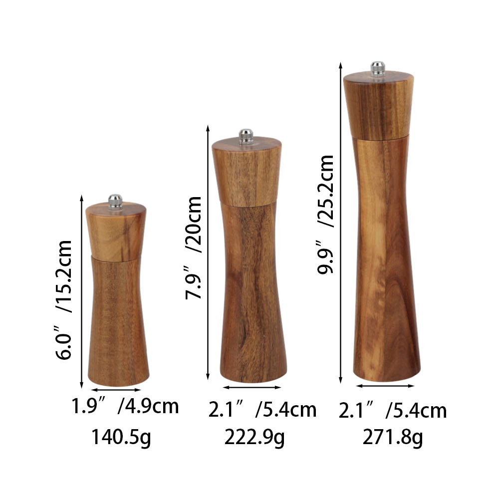 Wooden Salt And Pepper Grinder, Refillable Salt & Pepper Mills Adjust for Customized Coarseness — product information