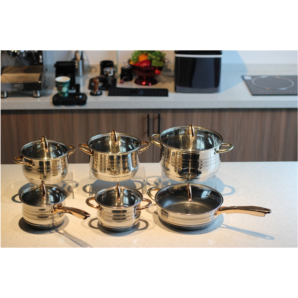 12pcs Stainless Steel Cookware Set Golden Handle — 6