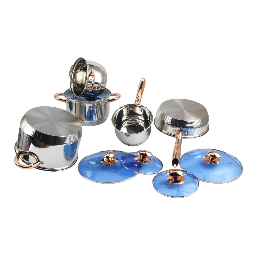 Stainless Steel Nonstick Cookware Set With Blue Glass Lid — 5