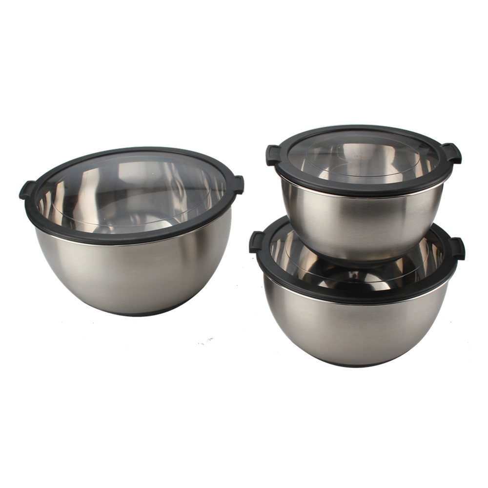 Stainless Steel Mixing Bowls With Plastic Clear Lids Set — 6