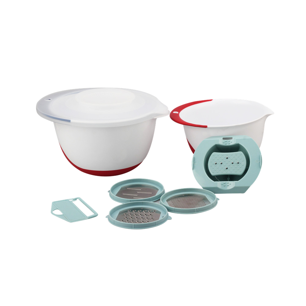2 Piece Plastic Mixing Kitchen Bowl Set, Handles Easy Pour Spout And Non Slip