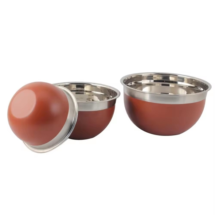 3size Brown Color Body Stainless Steel Mixing Bowl Set — product information