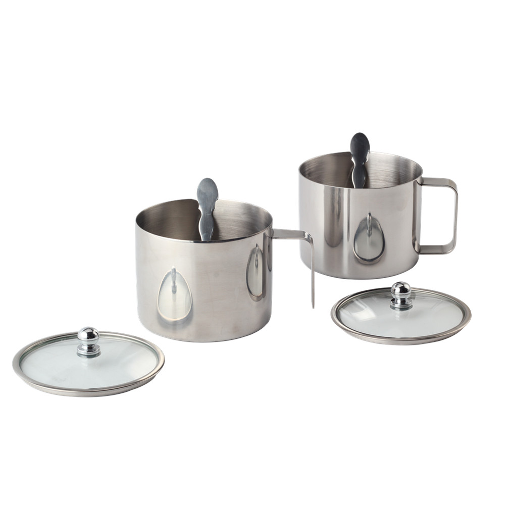 Stainless Steel Sugar Bowl Spice Pot Glass With Lid Spoon Kitchen Home — 4