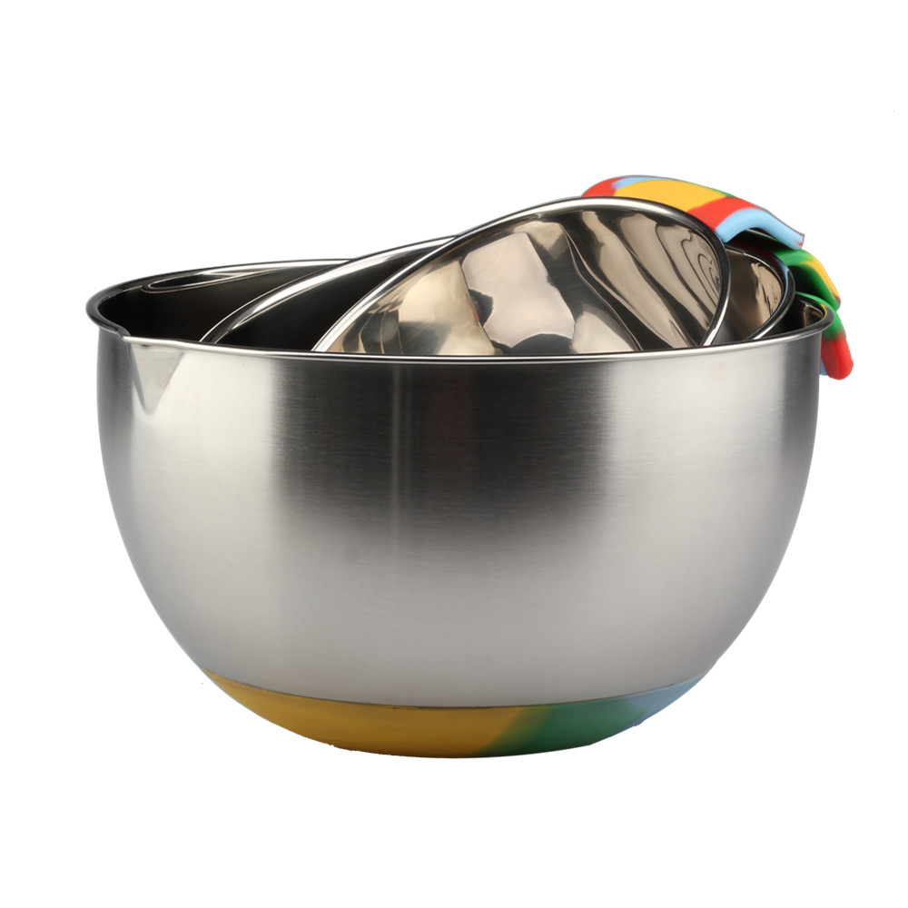 Set Of 3 Mixing Bowls With Colorful Silicone, Non Slip Base Bowls With Handle — 4