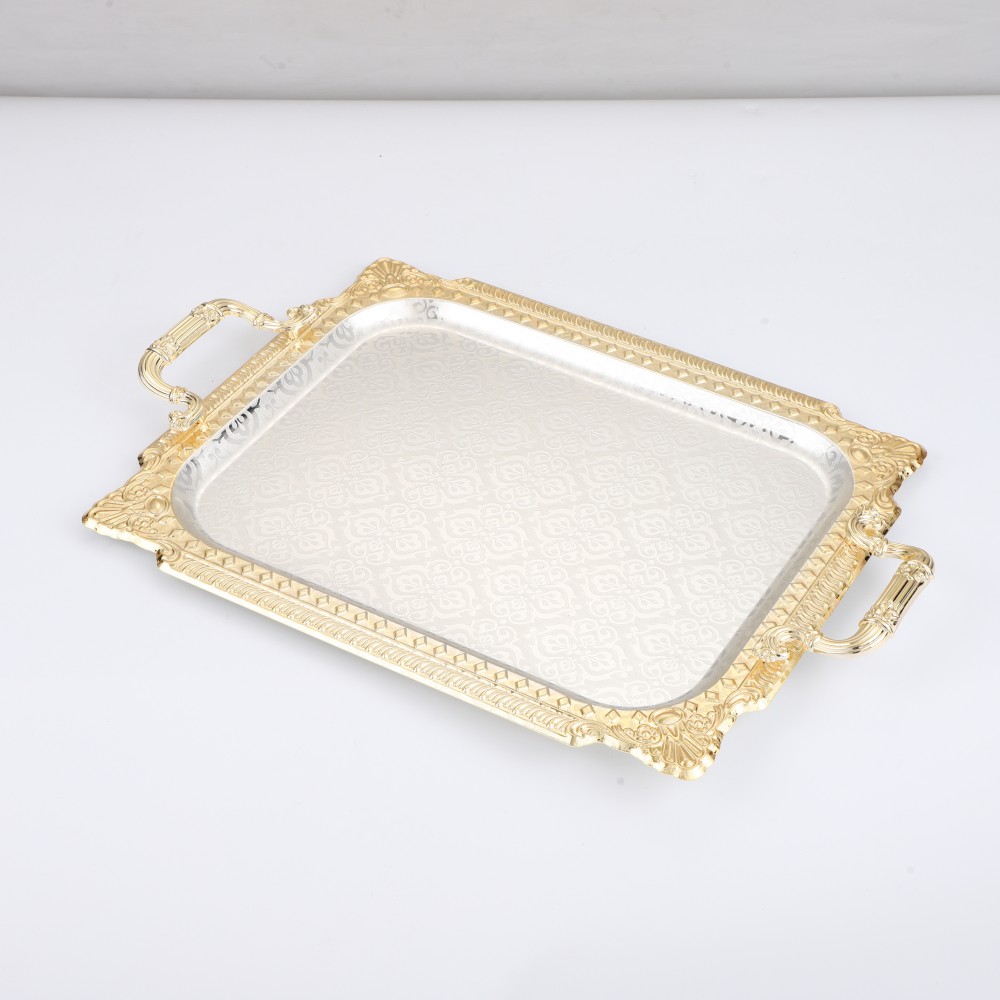 Metal Serving Tray, Rectangular Metal Serving Tray, Decorative Serving Platter — 4