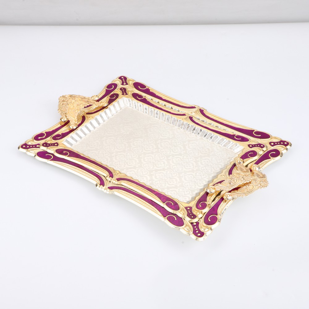 Round Side Rectangular Iron Tray Pattern Purple Drops — 4