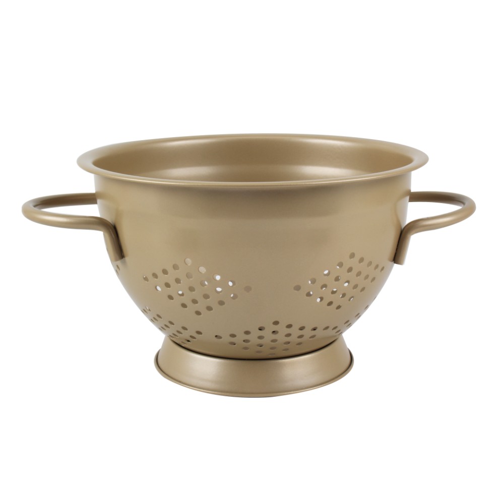 Gold Color Metal Strainer With Handles for Pasta, Spaghetti, Vegetables — 6
