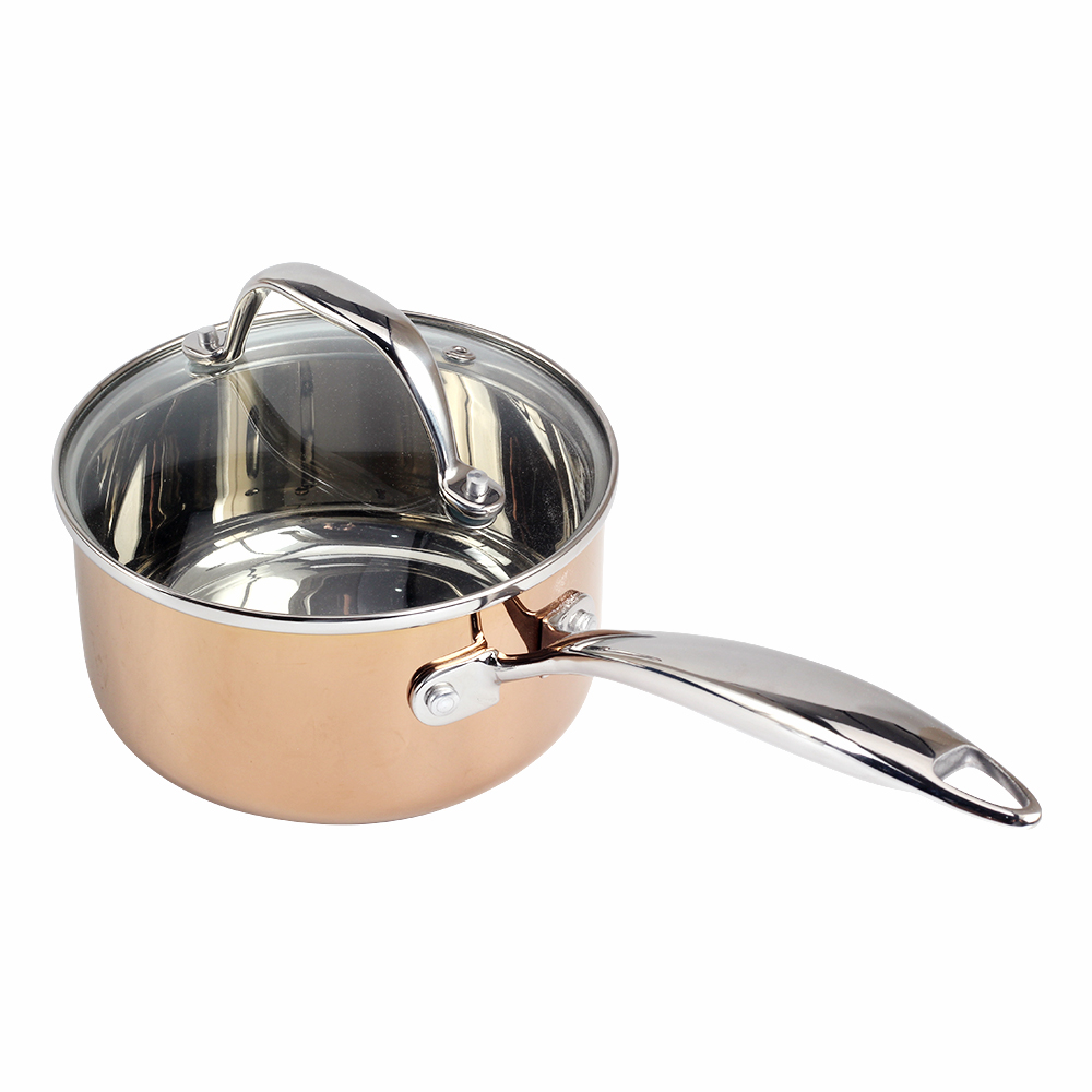 Copper Tri-Ply Stainless Steel Sauce Pan With Glass Lid — 3