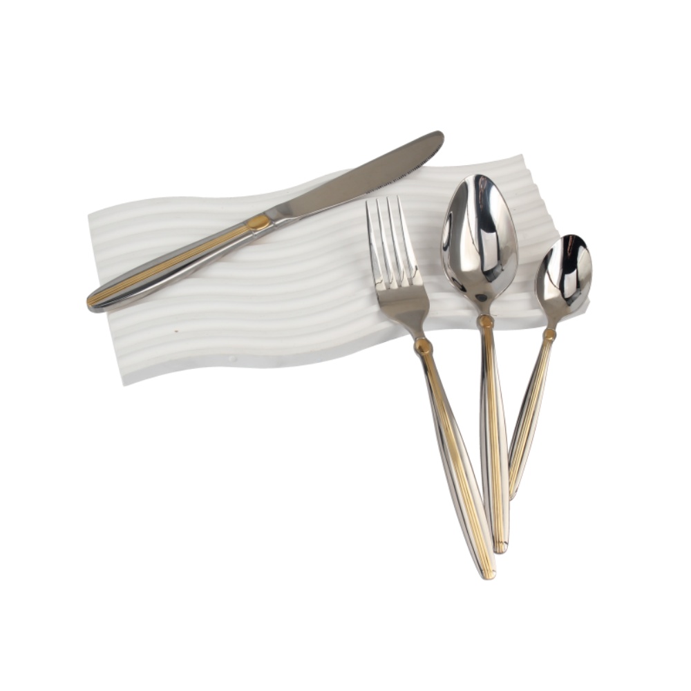 4-pcs Set Stainless Steel  Mirror Polished Flatware set Dishwasher Safe (65, Gold Accent) — 4
