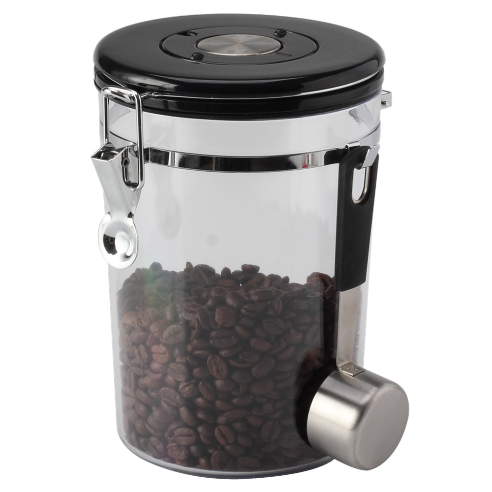 Plastic Clear Canister with Clamp Lid & Spoon — product information
