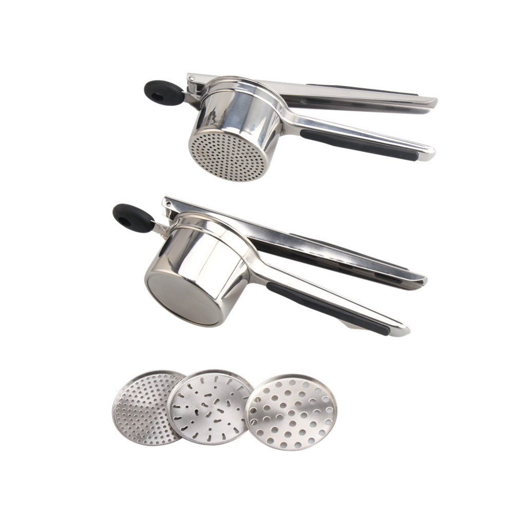 S/S Potato Ricer, Comes With 3 Discs And Non-Slip Silicone Handles — 3