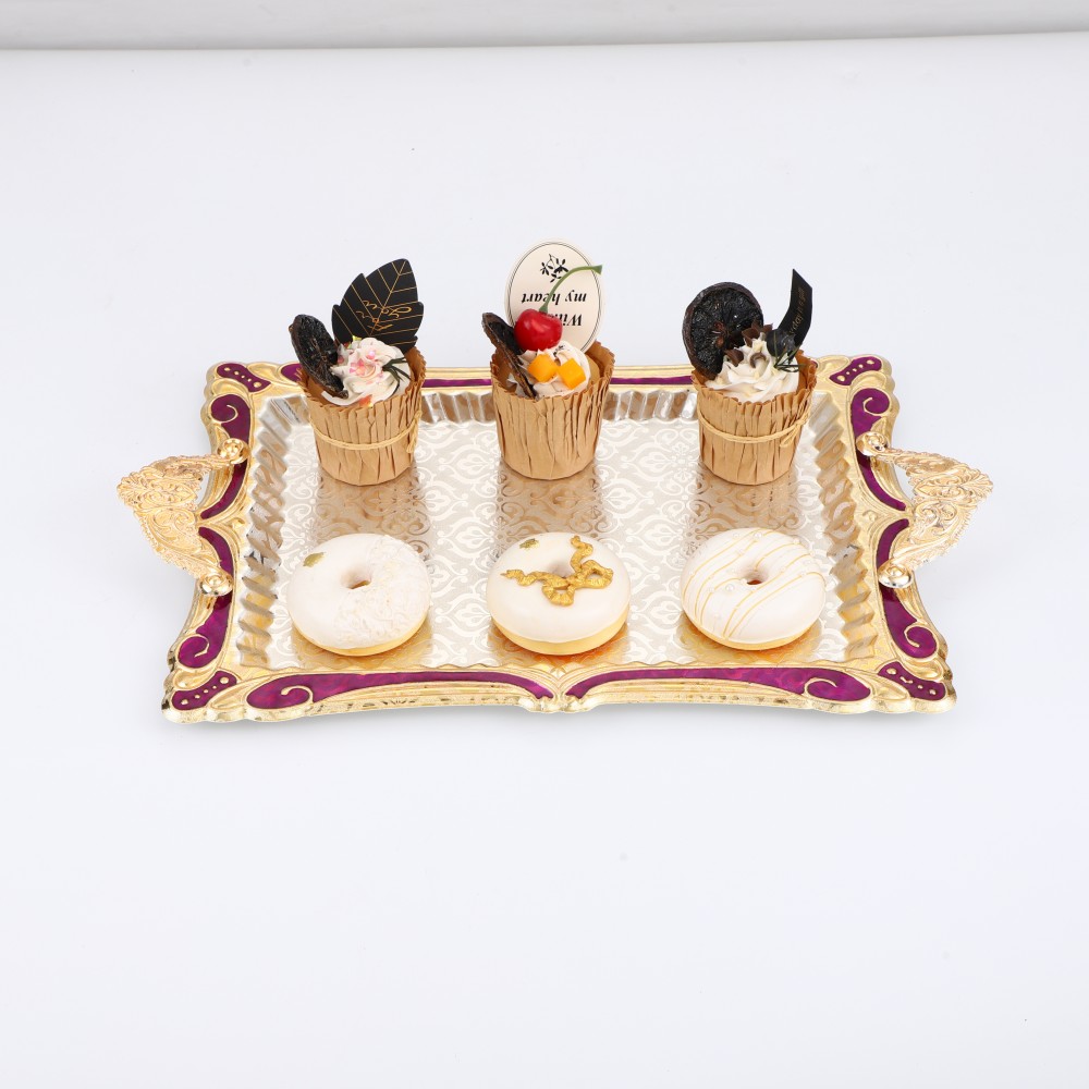 Round Side Rectangular Iron Tray Pattern Purple Drops — product information