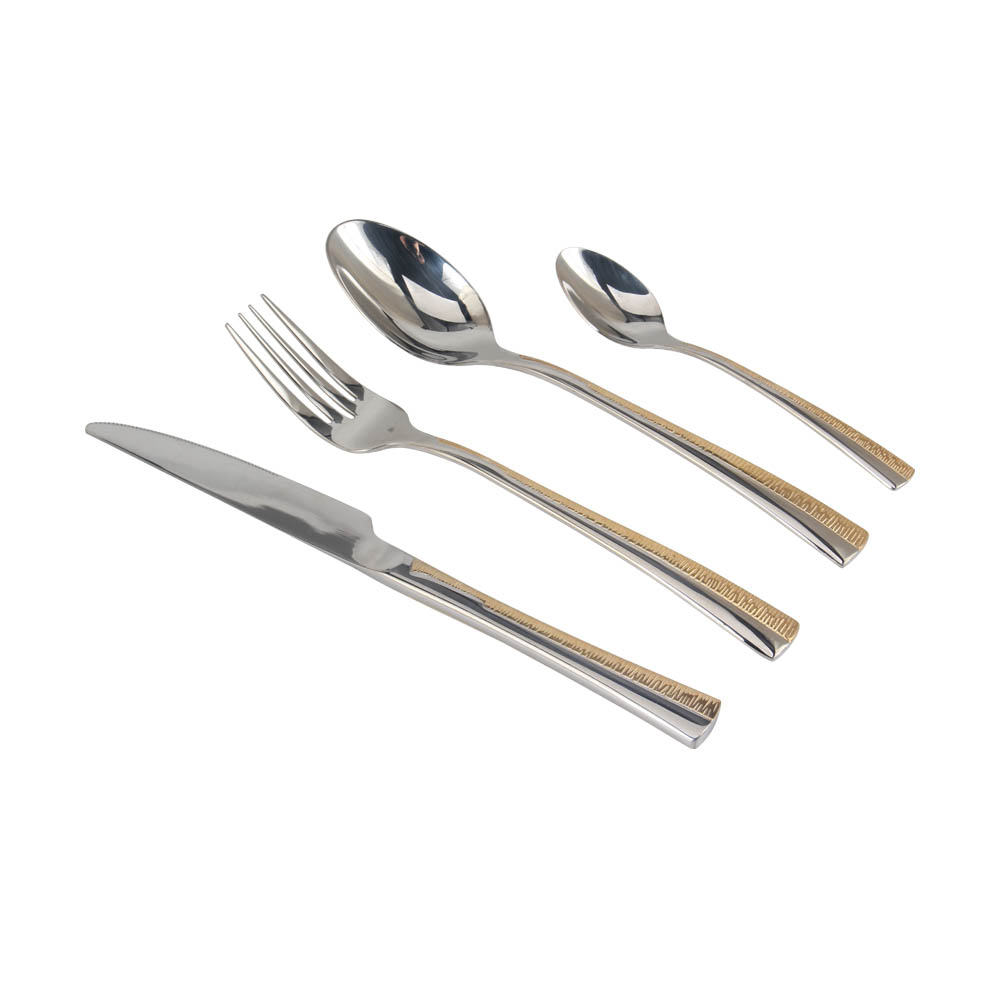 Stainless Steel Flatware Set,Fine Flatware Set with Serving Utensils, Dishwasher Safe (65, Gold Accent) — 7
