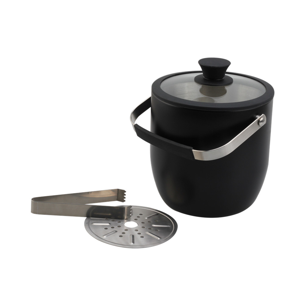Tempered Glass Lid, Ice Bucket, Stainless Steel Ice Bucket, Black Color — 2