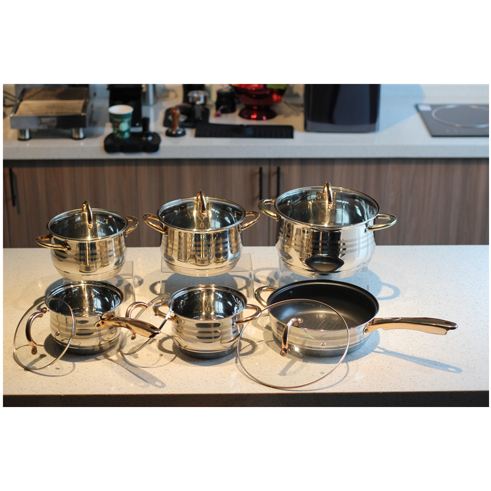12pcs Stainless Steel Cookware Set Golden Handle — product information