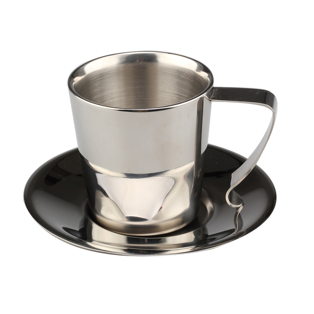 Stainless Steel Coffee Mug Set, Double Wall Coffee Mug With Saucer — product information