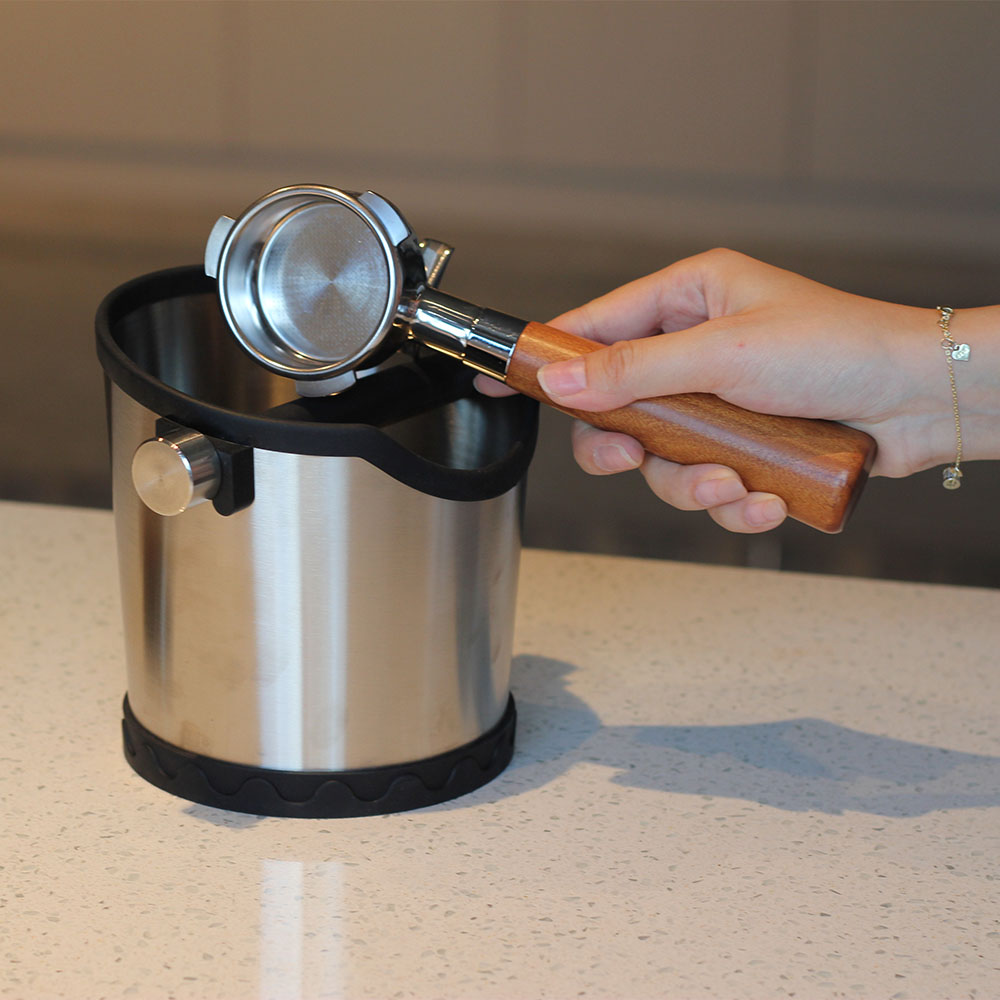 Double Spout Espresso Portafilter With Wood Handle — product information
